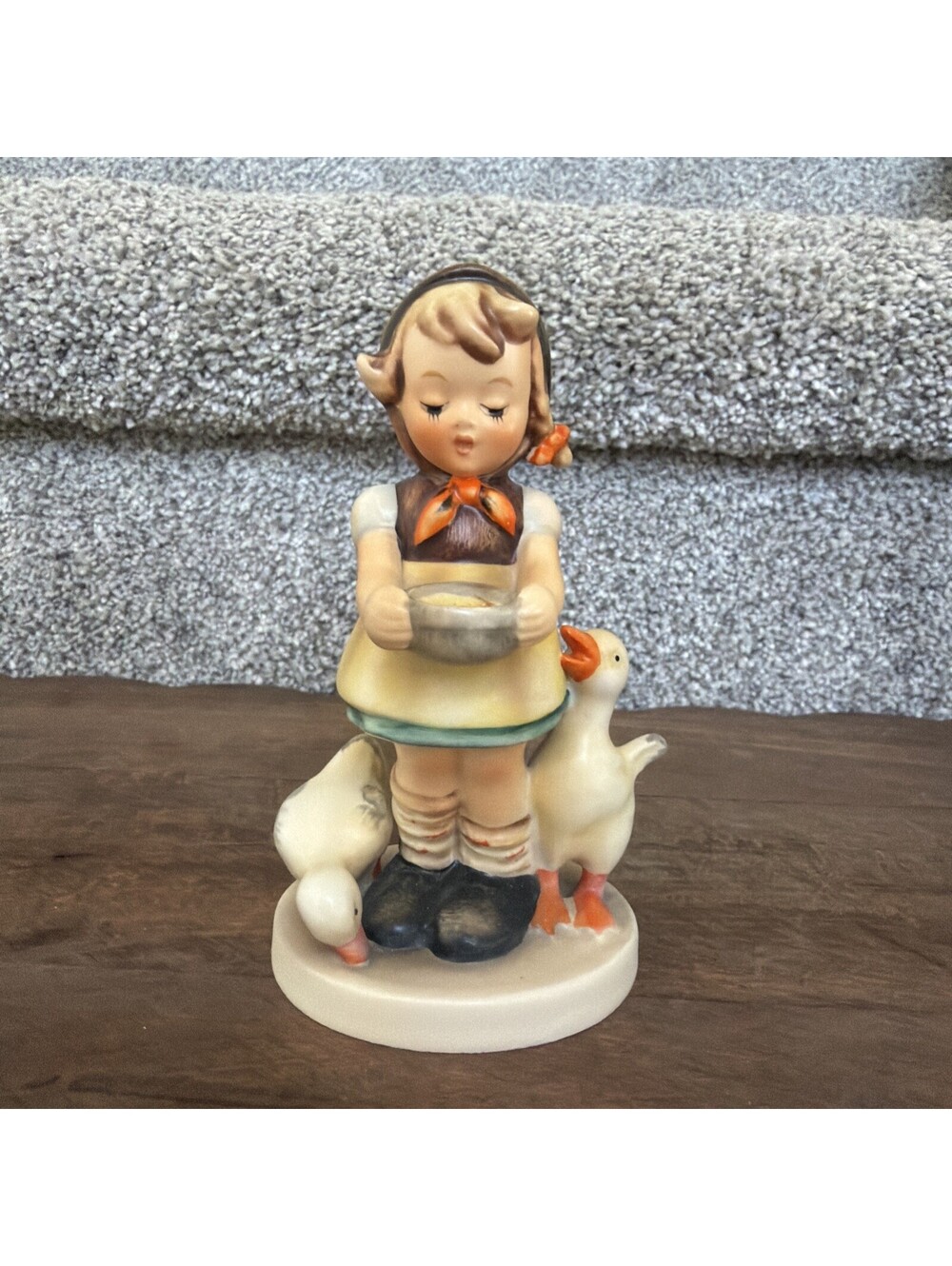 Goebel Hummel Be Patient #197 Girl with Goose Ceramic Hand Painted Figurine